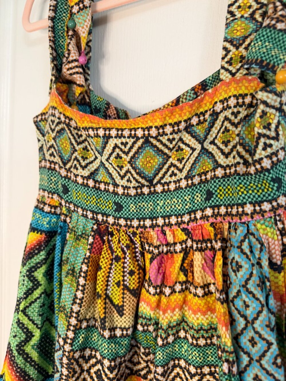 FARM Rio Mixed Prints Patchwork Dress-Midi-XS- Beaded-Tassels- XS- MSRP $325 - Picture 9 of 16